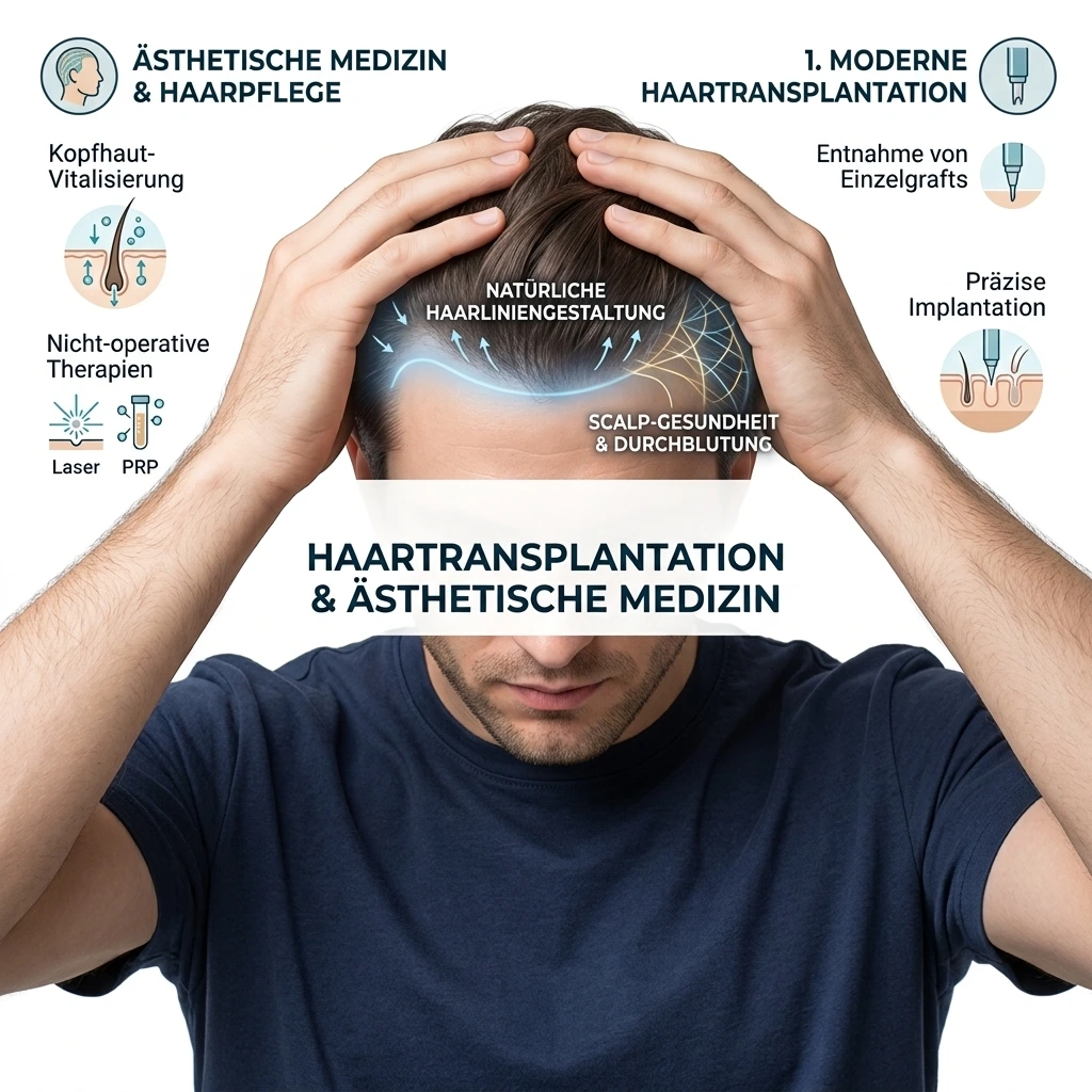 Infografik zu Haartransplantation, Haarpflege und ästhetischer Medizin