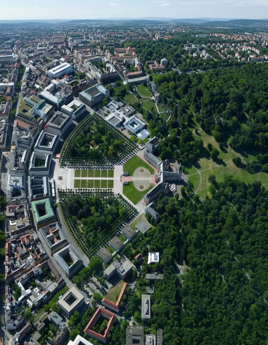 Luftaufnahme des Karlsruher Schlosses und Schlossgartens