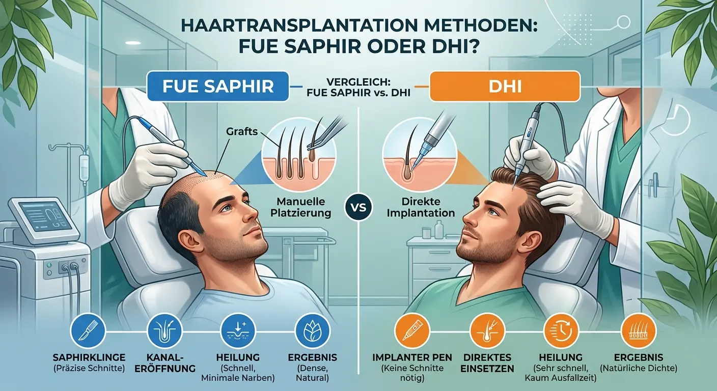 FUE Saphir oder DHI Haartransplantation: Welche Methode passt besser?