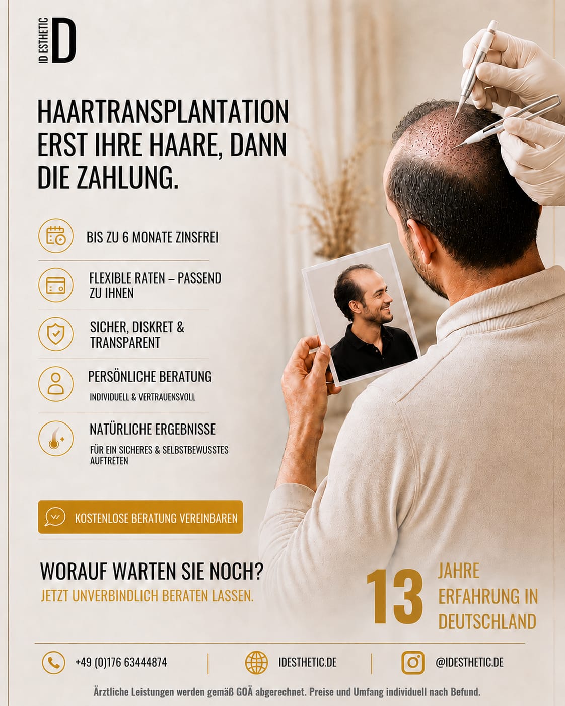 Beratung zu Haartransplantation und flexibler Finanzierung bei ID ESTHETIC
