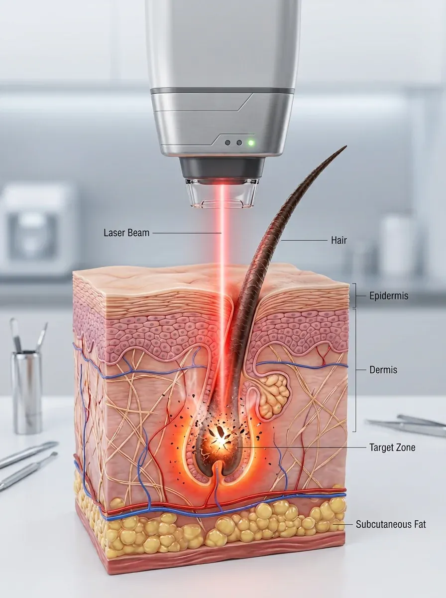 Ablauf der Diodenlaser Haarentfernung: Beratung, Hautanalyse, Lasereinstellung, Behandlung und Nachsorge