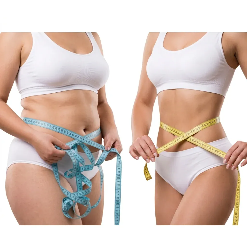 Zwei Bauch- und Taillenkonturen mit Maßband zur Veranschaulichung der Körperkontur