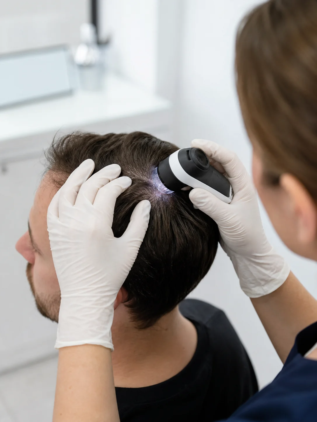 Haaranalyse der Kopfhaut vor einer Mesotherapie für Haare in Mannheim