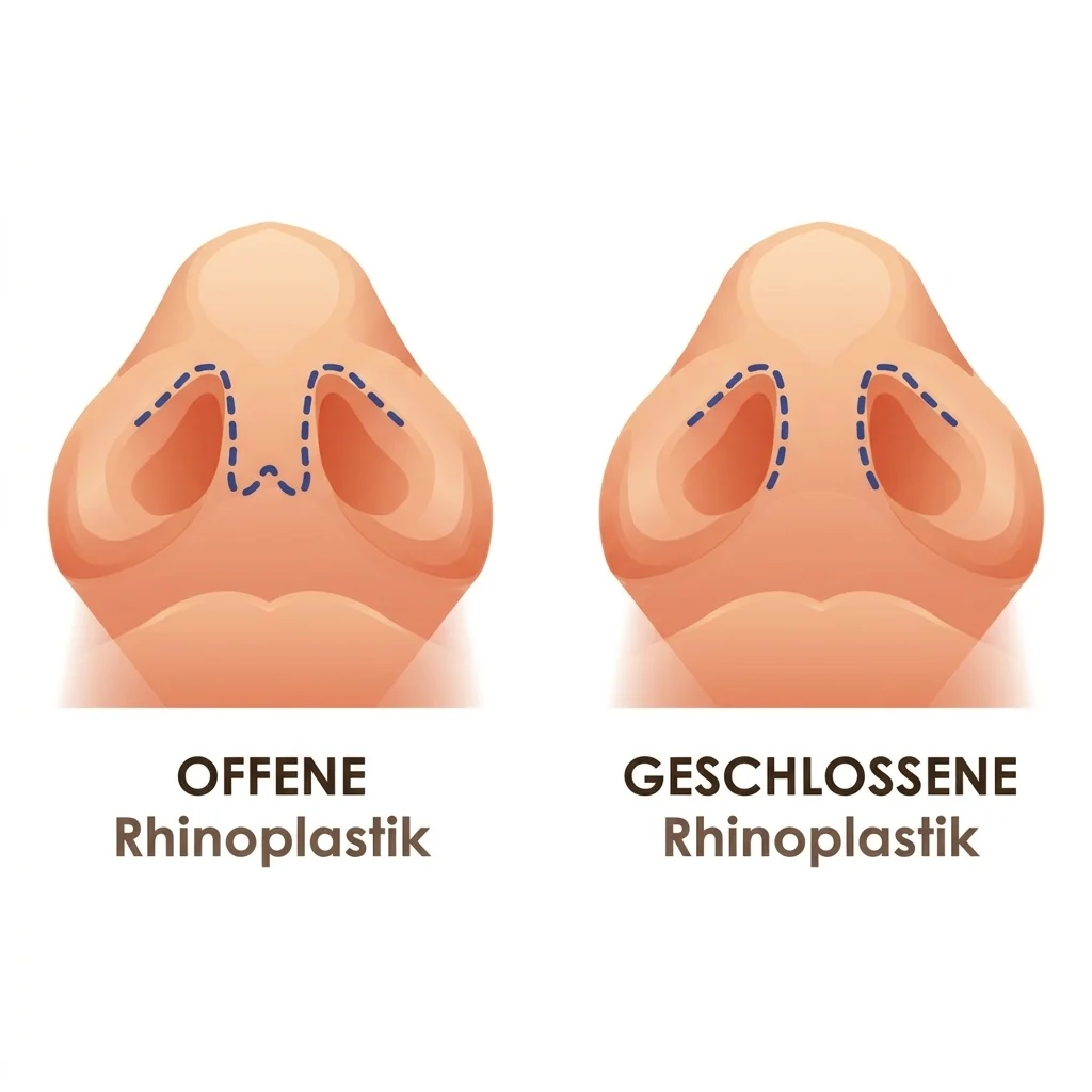 Illustration der offenen und geschlossenen Zugänge bei einer Nasenkorrektur