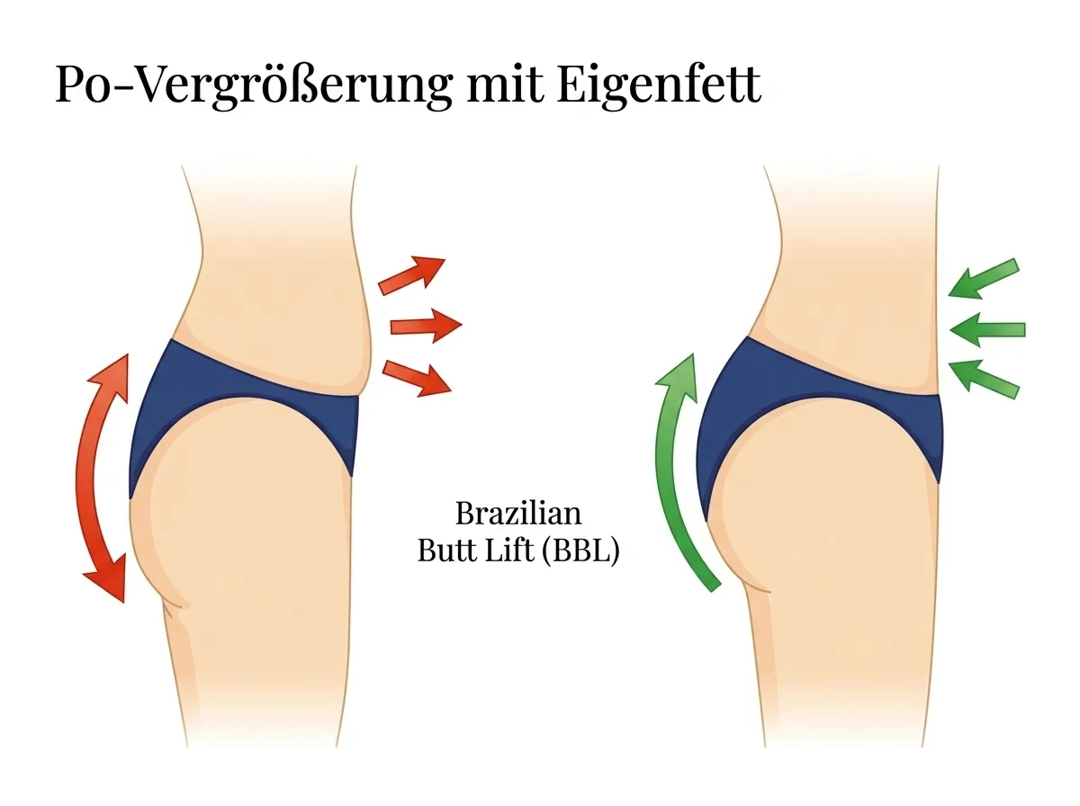 BBL-Methode: Fettabsaugung, Aufbereitung und Eigenfetttransfer zum Gesäß